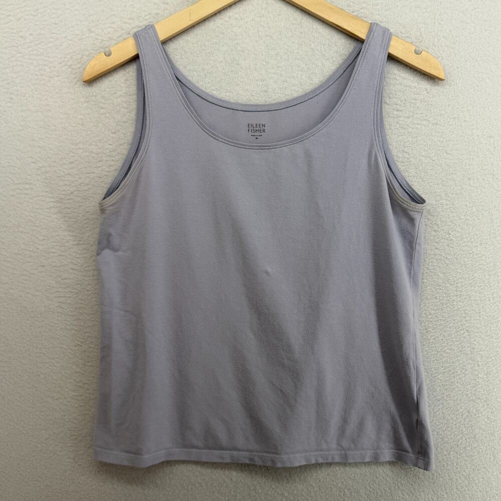 EILEEN FISHER Tank Top M Stretch Organic Cotton Jersey Scoop Neck Lavender USA